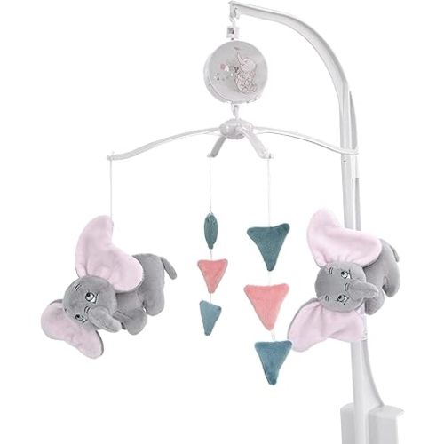 NoJo Disney Dumbo Hello Baby Grey, White, Rose and Teal Circus Banner Musical Mobile