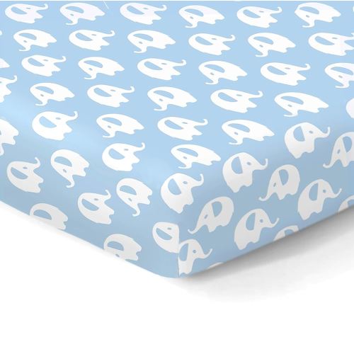 100% Organic Cotton Fitted Sheets for Standard Crib and Toddler Mattresses/Pads 28” x 52” up to 6” Thick. Boys and Girls. Fits, Dream On Me, Lullaby, Safety 1st, Newton, and Others. Blue Elephant