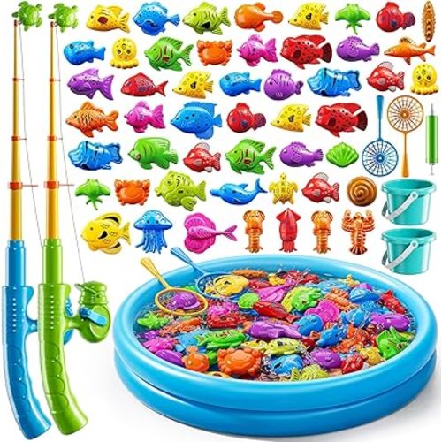 Magnet Fishing Game for Kids 3-5 4-8 - Fish Toys for Kids 3-5, Bathtub Floating Toy Fishing Pole, Water Table Pool with Rod Net, Bath Outdoor Gifts for Toddlers Baby Age 3 4 5 6 7 8 Year Old