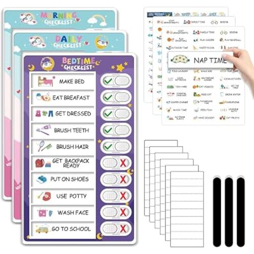 CustomMaster 3 in 1 Bedtime/Morning/Daily Routine Chart for Kids, Magnetic Chore Chart for Kid, Visual Schedule for Kid Toddlers