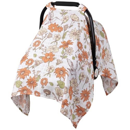 Metplus Muslin Baby Car Seat Cover, Infant Carseat Canopy for Girls Boys | Breathable Baby Carrier Cover, Lightweight Stroller Sun Shade, Fit Spring Summer/Hot Days, Newborn Essentials