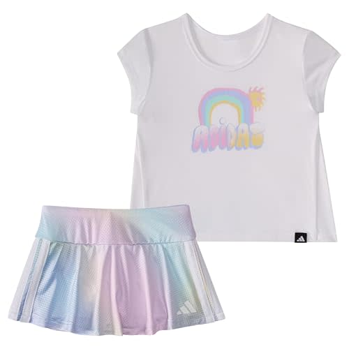 adidas baby-girls Short Sleeve Pleated Tee Shirt and Aop Flounce Skort Set