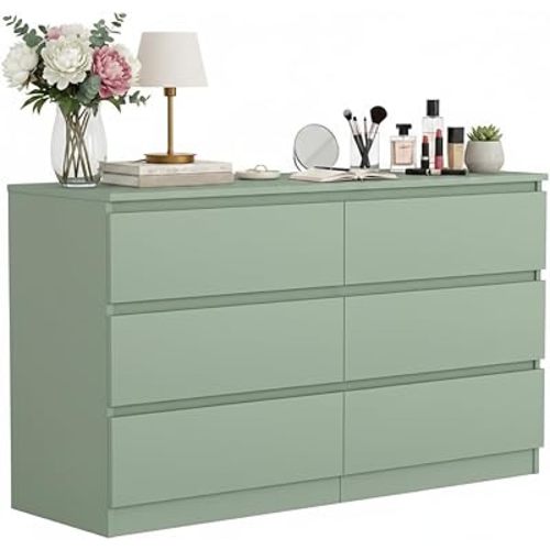 Green Dresser for Bedroom, Modern Large 6 Drawer Dresser with Deep Drawer,Wide Storage Chest of Drawers,TV Stand for Living Room