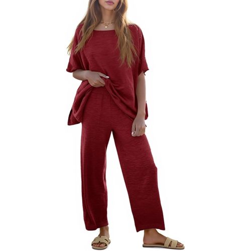 Tankaneo Women's 2 Piece Travel Outfits Knit Sweater Lounge Sets Tracksuit