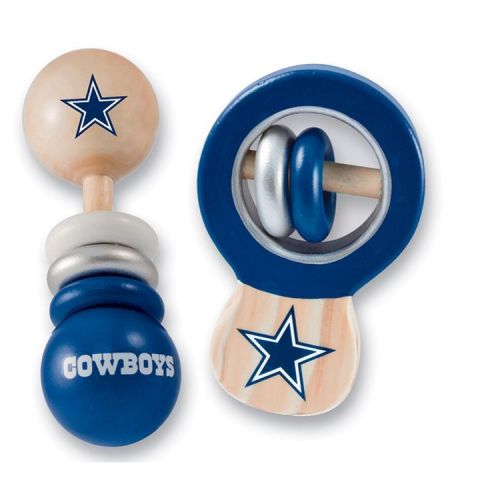 BabyFanatic Wood Rattle 2 Pack - NFL Dallas Cowboys Baby Toy Set