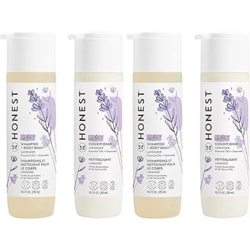 The Honest Company Silicone-Free Conditioner & 2-in-1 Cleansing Shampoo Body Wash Duo Gentle for Baby,Naturally Derived,Lavender Calm,20 fl oz,(Pack of 4)