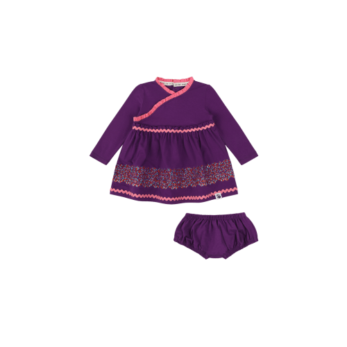 Baby Long Sleeve Ruffle Trim Dress and Bloomer Set