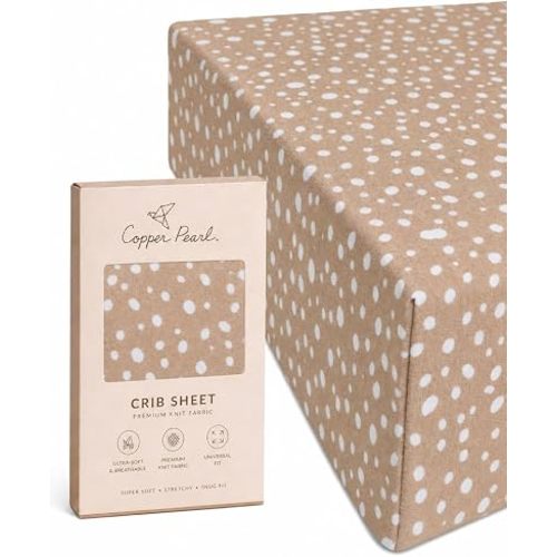 Copper Pearl Premium Knit Baby Crib Sheets for Standard Mattresses, Fitted Crib Sheets for Boys and Girls, Breathable and Soft, Fawn