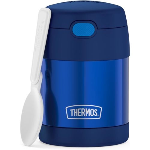 THERMOS FUNTAINER 10 Ounce Stainless Steel Vacuum Insulated Kids Food Jar with Folding Spoon, Navy