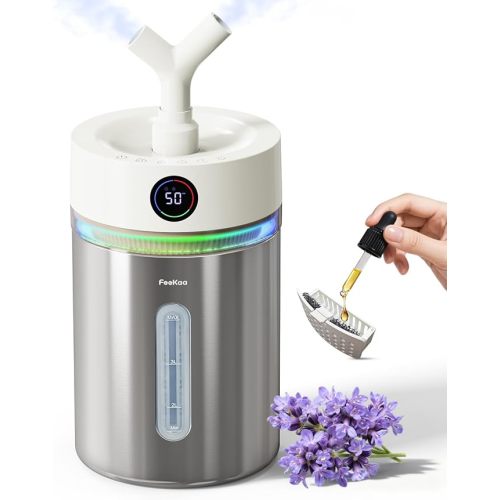 Feekaa Stainless Steel Humidifier, 4L/1Gal Cool Mist Humidifiers for Bedroom, Easy to Clean Dishwasher Safe Humidifier Large Room with Diffuser, Humidifiers for Baby Nursery Living Room Office Plant