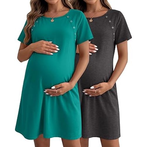 Huukeay 2 Pack Labor and Delivery Hospital Gown Women Nursing Birthing Maternity Dress 3 In1 Breastfeeding Buttons Pjs Robe