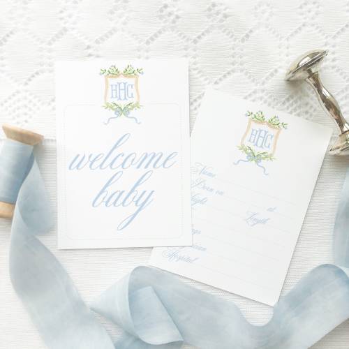 Watercolor Monogram Crest Baby Milestone Cards // baby // month cards // baby shower // gift // milestone // boy // crest // floral // blue