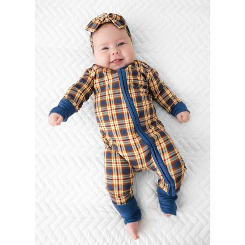 Blue Fall Plaid Zippered Bamboo Sleeper – Little Crowns & Capes