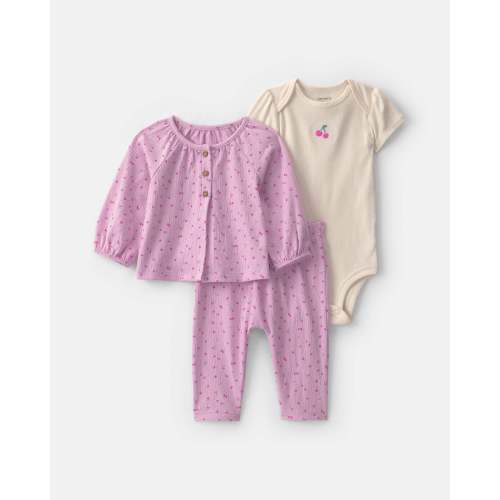 Baby Girl 3-Piece Cherry Layering Set - Pink/Cream