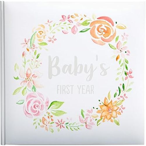 Kate & Milo Floral Baby's First Year Memory Book, Baby Milestones Photo Album, Trendy Baby Girl Gift 9x9x0.5 Inch (Pack of 1)
