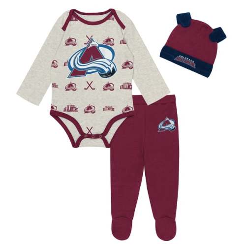 Newborn Colorado Avalanche  Outerstuff Heathered Bone Huddles and Giggles Three-Piece Set