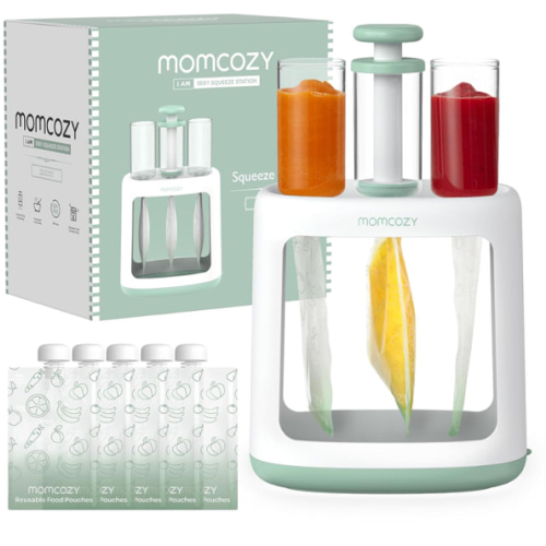 Momcozy Squeeze Station,Baby Food Maker&Pouch Filler for Homemade Baby Puree, BPA-Free, Dishwasher Safe, with Reusable Baby Food Pouches for Babies & Toddlers