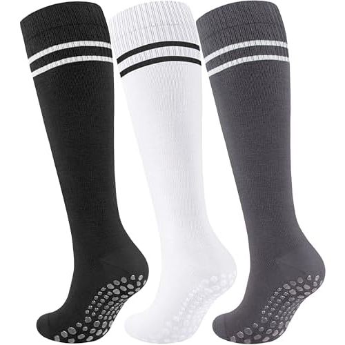 Cotton Compression Socks Women&Men with Grips Non Slip 15-20mmHg Knee High Graduated Sock for Nurse, Pregnancy, Yoga