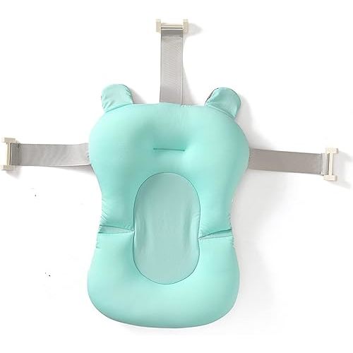 Baby Bath Cushion Pad Newborn Bathtub Mat Infant Bath Supporter Net Baby Bathtub Pillow Non-Slip Floating Bathing Tub Seat (Green Bear, 28cm*43cm*26cm)
