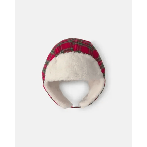 Baby Boy Christmas Plaid Flannel Teddy Fleece Hat - Red | Carter's