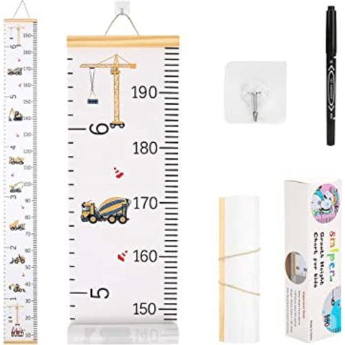 Smlper Growth Chart for Kids,Child Height Chart Ruler for Wall,Wood Frame Fabric Canvas Height Measurement Ruler for Kids Nursery Room,Removable Wall Decor 79"x7.9"