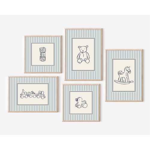 Classic Blue and White Nursery Art Print Set | Coastal Baby Room Wall Art | Timeless Kids Room or Playroom Gallery Wall Collection