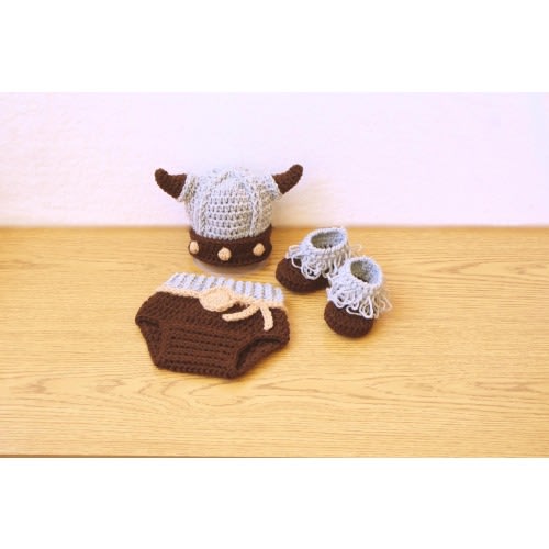 Viking Costume Crochet Brown Gray Newborn Viking Outfit Baby Shower Gift Norse Costume Scandinavian Mom Gift Photo Prop MADE TO ORDER
