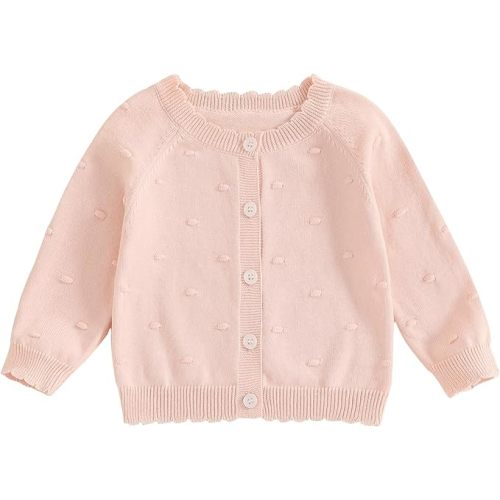 Baby Girl Cardigan Button Front Crop Sweater Long Sleeve Spring Fall Tops | Solid Color, Crew Neck, Long Sleeve, Knit, Spring Fall, Button Front