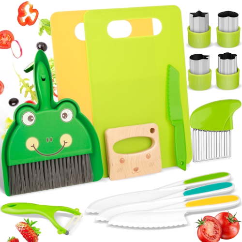 MATAWEEK Kids Cooking Sets Montessori Wooden Knife Set for Real Cooking