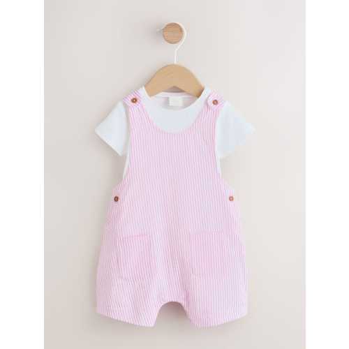 Pink and White Stripe Baby Dungarees and Bodysuits Set 2 Piece (0mths-2yrs)