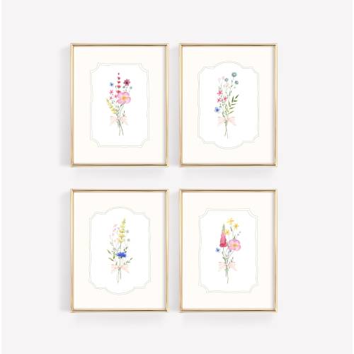 Wildflower Nursery Print Set, Floral Nursery Wall Art, Vintage Nursery Decor, Girls Room Decor, Wildflower Botanical, Cottagecore Wall Decor