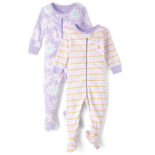 The Children's Place Baby Girls' and Toddler Long Sleeve 100% Cotton Zip-Front One Piece Footed Pajama
