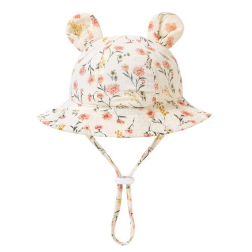 IVEYRTF Baby Girls Print Cute Bear Ear Sun Hat Soft Cotton Adjustable Beach Hat for Spring Summer Outdoor Hat