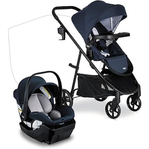 Britax Willow Brook Baby Travel System, Infant Car Seat and Stroller Combo with Aspen Base, ClickTight Technology, RightSize System and 4 Ways to Stroll, Navy Glacier