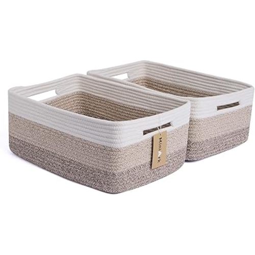 Large Storage Baskets for Shelves, Closet Organizers Bins for Clothes Blanket Towels, Baby Nursery, Toy Baskets Box, Woven Rope Baskets, 17 x 13 x 7.5”, 2 Packs Gradient Brown