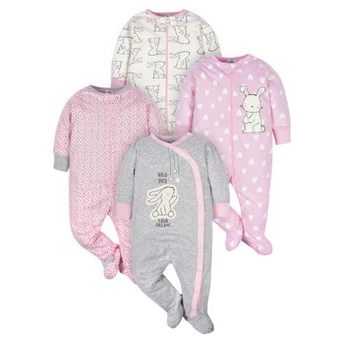 Gerber Baby Girl Sleep 'n Play Footed Pajamas, 4-Pack