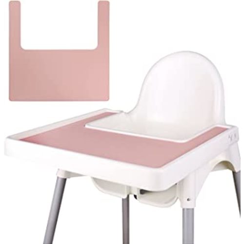 High Chair Placemat, Durable High Chair Placemat Silicone, Clean and Hygienic, Suitable for IKEA Antilop Highchai, for Toddlers and Babies (Pink)