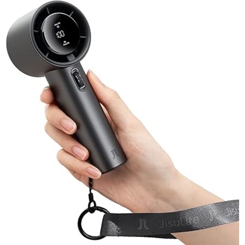 JISULIFE Handheld Fan Pro Series - High Speed Airflow: 1-100 Speed Scroll Wheel, Metal Body, Digital Display, 1.5H Fast Charge, 5000mAh-Portable Fan for Travel Outdoor, Gifts for Women Men(Grey)