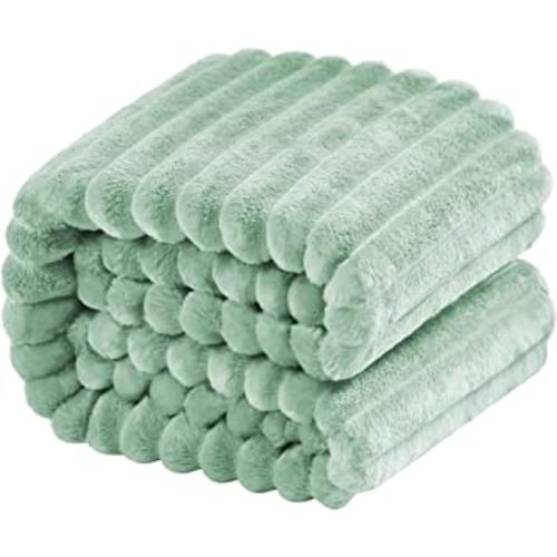 NTBAY Flannel Fuzzy Toddler Blanket, Fluffy Warm and Lightweight Reversible Stripes Design Baby Plush Blanket, 30x40 Inches, Mint
