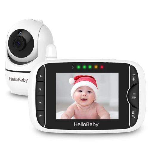HelloBaby Monitor de video para bebés con cámara remota Pan-Tilt-Zoom, pantalla LCD a color de 3.2 pulgadas, visión nocturna por infrarrojos, pantalla de temperatura, canción de cuna, audio