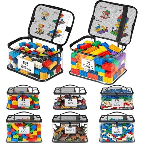 6 Pack Large Toy Storage Bags, Clear Toy Organizer with Labels, Waterproof PVC Toy Organization and Storage for Building Blocks, Puzzles, Dolls and Board Games, Mixed Pack for Kids Ages 3+