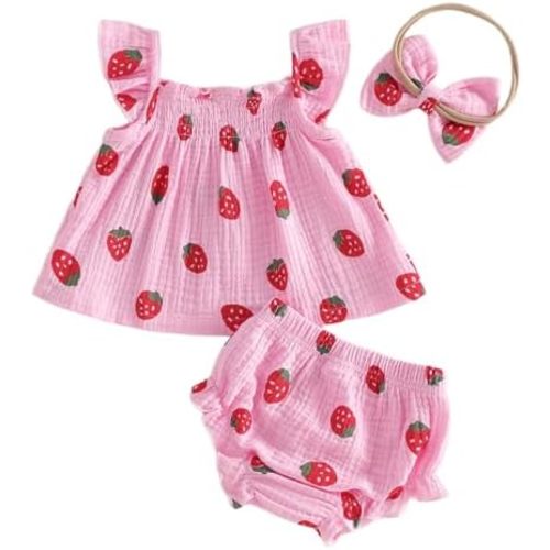 TheFound Baby Girl Summer Outfit Floral Print Fly Sleeve Ruffled Top Bowknot Elastic Waist Shorts Casual Toddler Baby Clothes