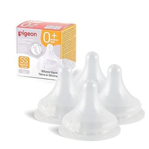 Pigeon Silicone Nipple (SS) with Latch-On Line, Natural Feel, 0+ Months, 4 Counts