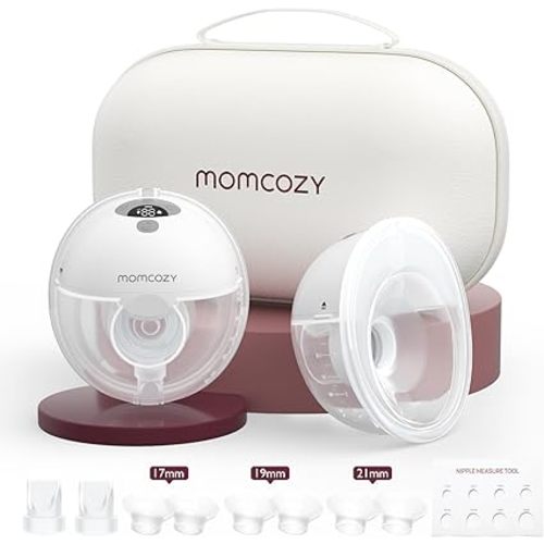Momcozy M5 Hands-Free Wearable Breast Pump Without APP, Double-Sealed Flange for Baby-Like Comfort, 3 Modes & 9 Suction Levels, Portable Electric Pump – 24mm, 2-Pack Quill Gray