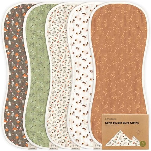 5-Pack Muslin Burp Cloths Baby Boy, Girl - Very Absorbent Baby Burp Cloth Rags, 8-Layers Viscose Derived from Bamboo Cotton Muslin Towel, Super Soft Spit Up Rags, No Shrink Washcloths (Dreamers)