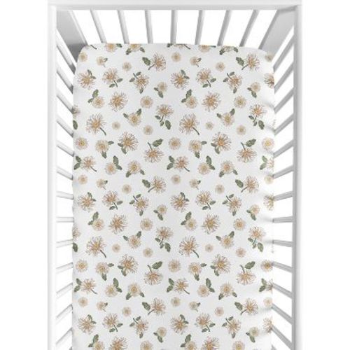 Sweet Jojo Designs Girl Baby Fitted Crib Sheet Vintage Floral White, Green & Yellow