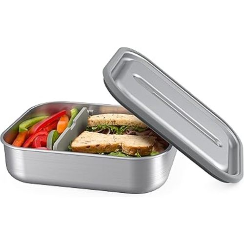 Bentgo MicroSteel Leak-Proof Lunch Box - Microwave-Safe, Oven-Safe, Bento-Style Container with Removable Divider, Airtight Lid, Sustainable Design, Odor & Stain Resistant (Stainless Steel)
