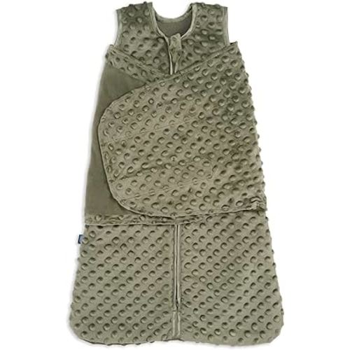 HALO Sleepsack Swaddle, 3-Way Adjustable Swaddle Blanket, TOG 3.0, Velboa, Olive Green Plush Dots, Small, 3-6 Months