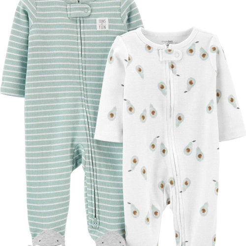 Simple Joys by Carter's unisex-baby 2-way Zip Thermal Footed Sleep and Play, Pack of 2