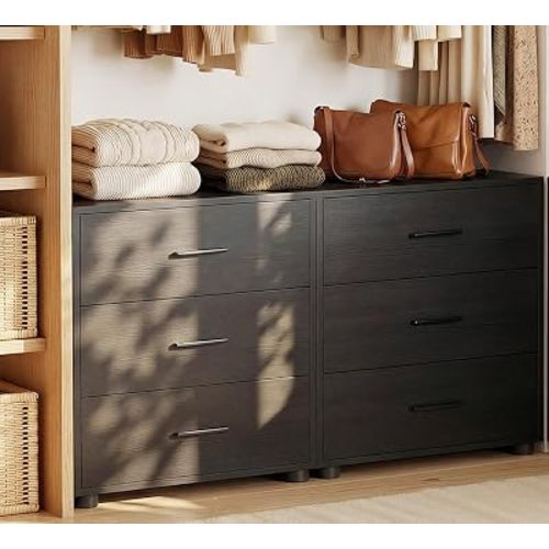 Aheaplus 21.7" Closet Drawers Set of 2, Wood Closet Organizers and Storage with 3 Drawers, Closet Drawers Organizer System, Nightstands Bedside End Table with 3 Drawers Storage for Bedroom, Black